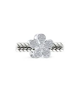 Bling Jewelry Sparkling Clear Cz Pave Of Flower Shape Daisy Charm Bead .925 Sterling Silver European Bracelet