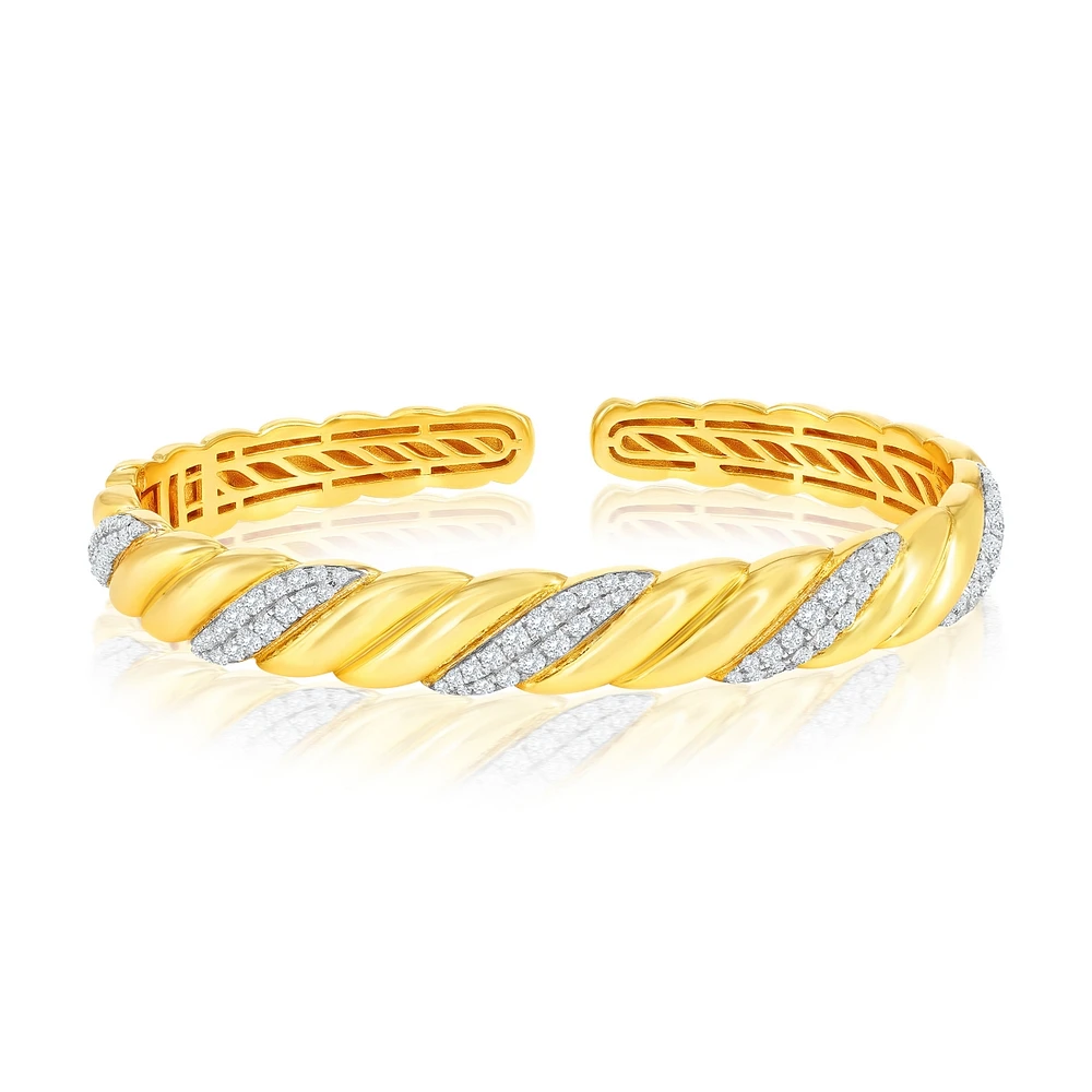 Simona Sterling Silver, Polished & Cz Wave Bangle - Gold Plated