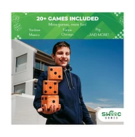 Swooc Yardzee, Farkle & 20+ Games - Light-Weight Yard Dice Game (All Weather) with Collapsible Bucket, Score Cards Marker
