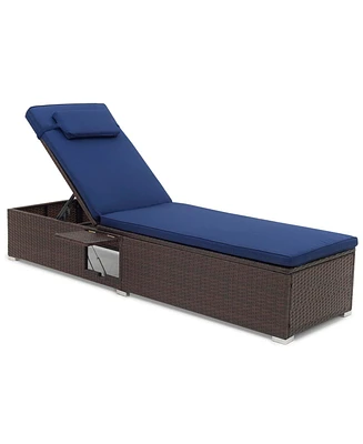 Costway 1 Pcs Patio Chaise Lounge with 6-level Backrest, Comfy Seat Cushion & Headrest