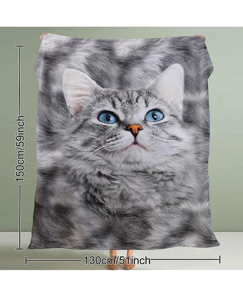Slickblue Cute Cat Blanket for Cat Lovers Fleece Flannel Throw Black and White Print