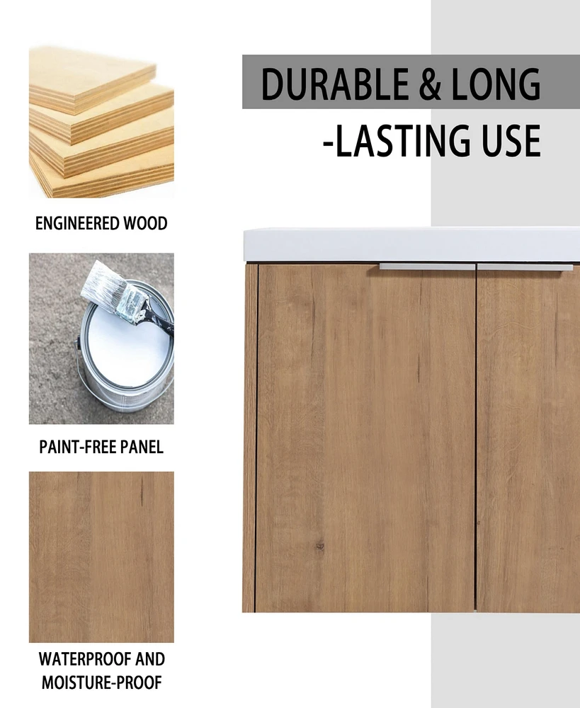30" Wall-Mounted Bathroom Vanity With Sink and Side Cabinet, Soft Close Doors