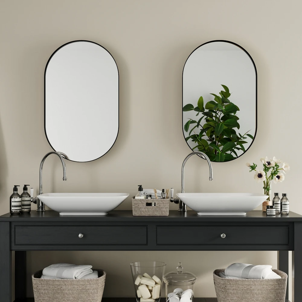 20x34 Inch Oval Recessed Medicine Cabinet, Metal Framed Bathroom Wall Cabinet with Mirror and Adjustable Shelves, Wall Mirror with Storage for Bathroo