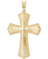 Men's Textured Raised Border Cross Pendant in 10k Gold