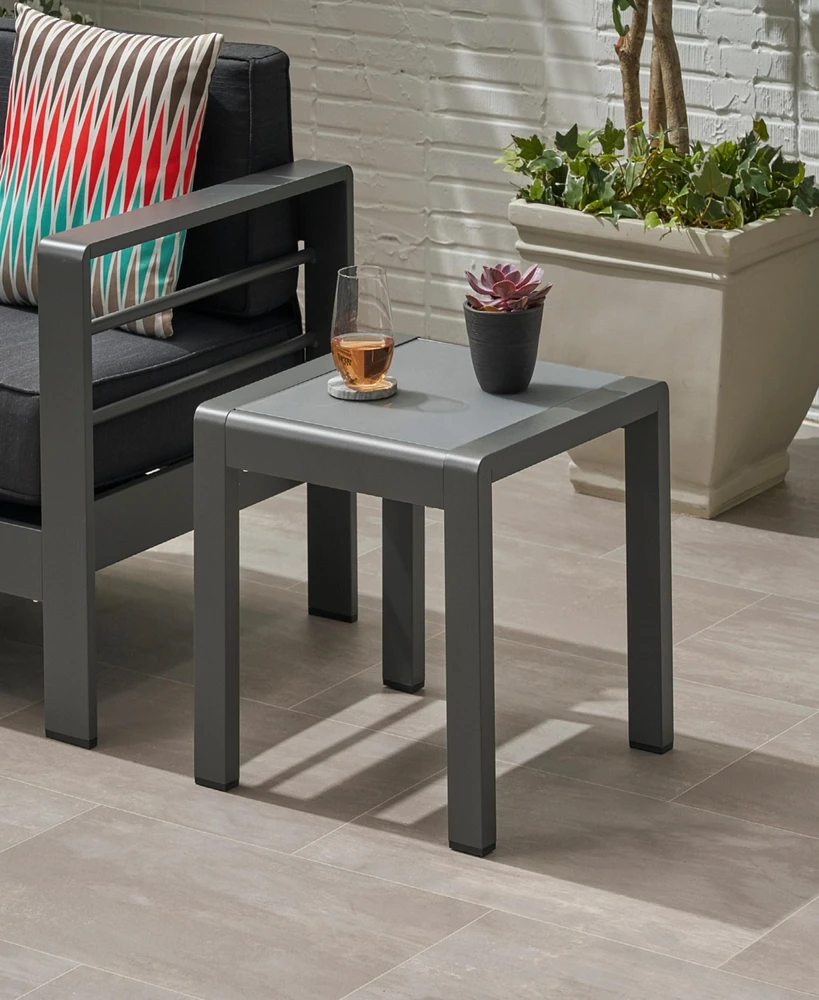 Stylish Aluminum End Table With Frosted Glass Top For Outdoor Seating