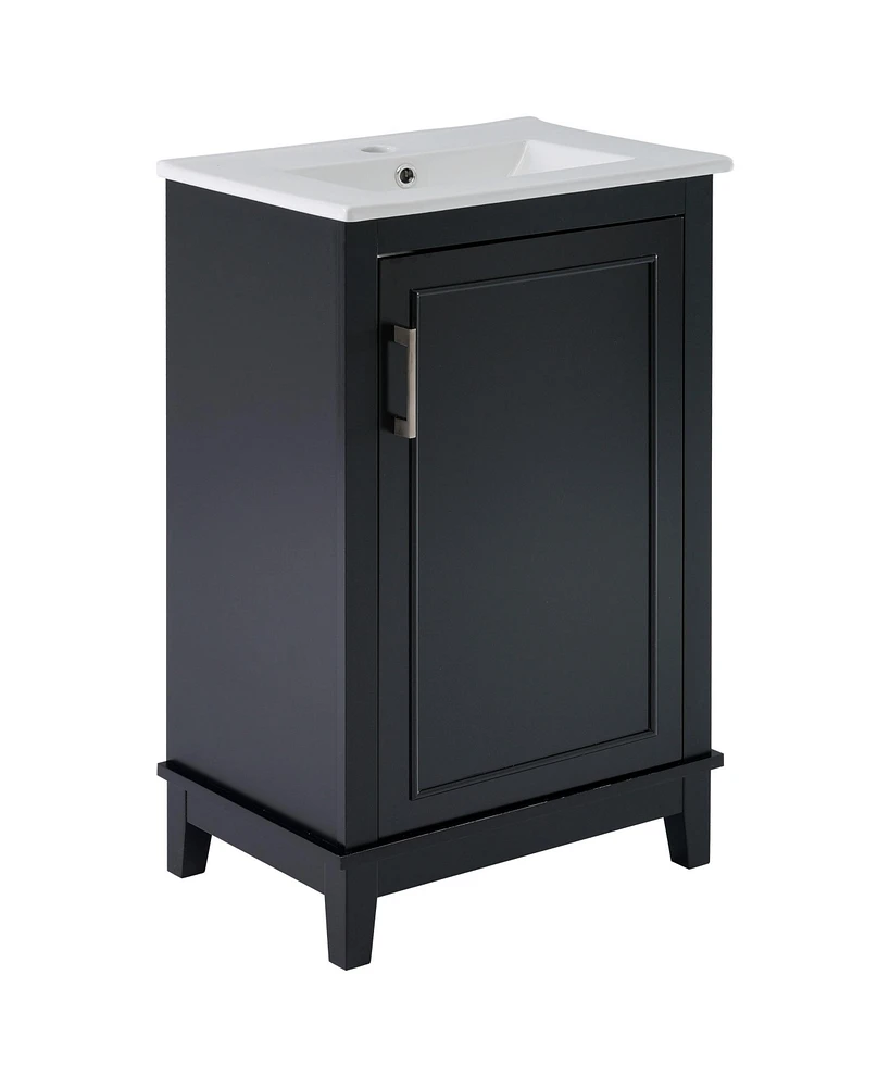 20 Inch Modern Small Bathroom Vanity Cabinet With Ceramic Basin- 2015.533.3 Inches, Ample Storage,1 Soft Close Door