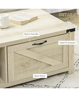 Farmhouse Coffee Table with Storage and Drawer, Rustic Coffee Table for Living Room, Open Shelf, Pale Oak