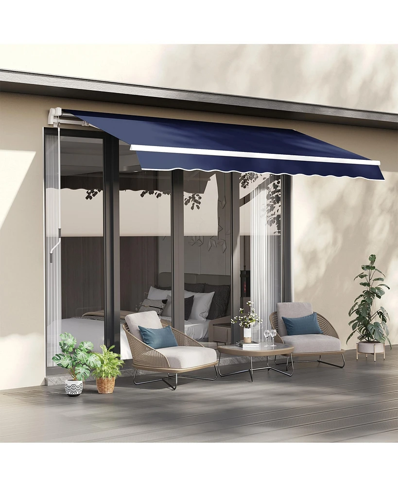 10' x 8' Retractable Awning, Patio Awnings, Sunshade Shelter w/ Manual Crank Handle, Uv & Water-Resistant Fabric and Aluminum Frame for Deck, Balcony,