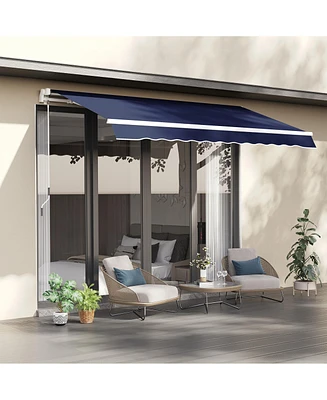 10' x 8' Retractable Awning, Patio Awnings, Sunshade Shelter w/ Manual Crank Handle, Uv & Water-Resistant Fabric and Aluminum Frame for Deck, Balcony,