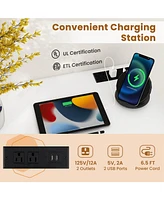 Costway 32" Meeting Room Desk Set of 2 with Charging Station & Headphone Hook Metal Frame