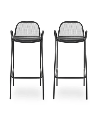 Modern Matte Black Iron Barstools With Mesh Seating (Set Of 2)