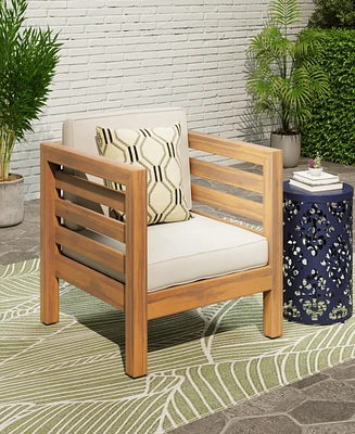 Oana Mid-Century Modern Club Chair: Acacia Wood, Shagreen Cushions, Waterproof