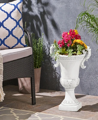 Elegant Roman Faux-Stone Planter With Botanical Accents