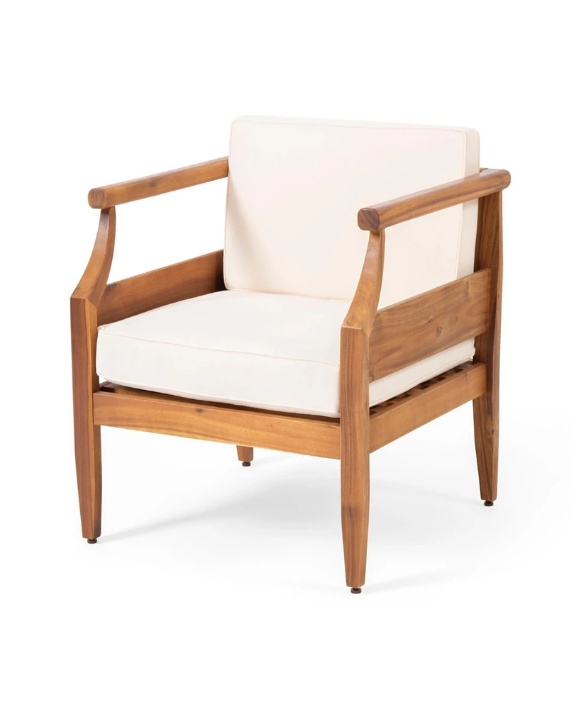 Acacia Wood Club Chair With Water-Resistant Cushions For Outdoor Comfort