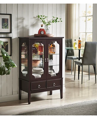 Kings Brand Furniture - Curio Accent Storage Cabinet with Doors, Glass Shelves & Drawers