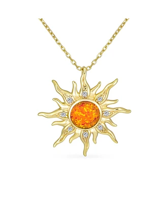 Bling Jewelry Irradiance Cz Accents Summer Beach Fun Created Orange Fire Opal Flaming Sunshine Star Sunburst Necklace Pendant Yellow Gold Plated .925