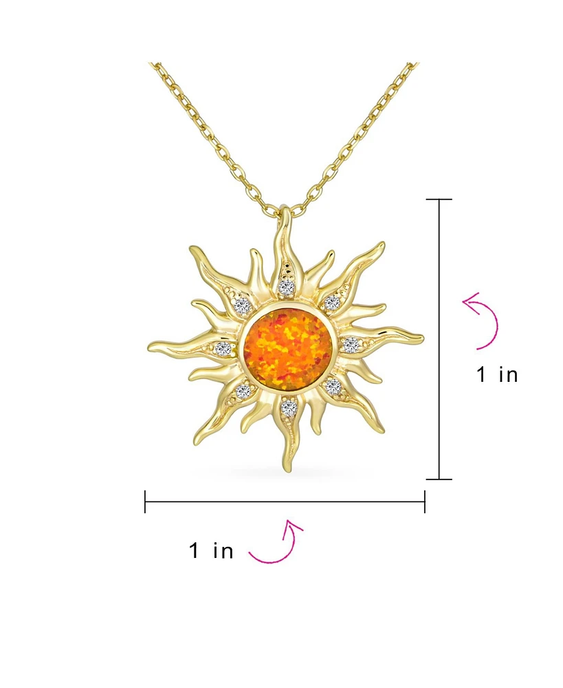 Bling Jewelry Irradiance Cz Accents Summer Beach Fun Created Orange Fire Opal Flaming Sunshine Star Sunburst Necklace Pendant Yellow Gold Plated .925
