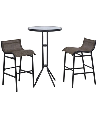 3 Piece Bar Height Outdoor Bistro Set for 2, Round Patio Pub Table 2 Bar Chairs with Comfortable Design & Strong Build, Tan
