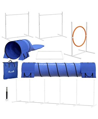 Streamdale Furniture 7 Piece Dog Agility Training Equipment, Dog Obstacle Course Starter Kit with Tunnels, Weave Poles, Adjustable Hurdles, Jumping Ri
