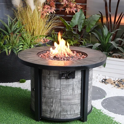 Outdoor Propane Fire Pit, Square Stonecrest Gas Fire Pit for Outside Patio, Concrete Propane Fire Table 50,000 Btu Gas Fire Pit w Lava Rocks, Waterpro