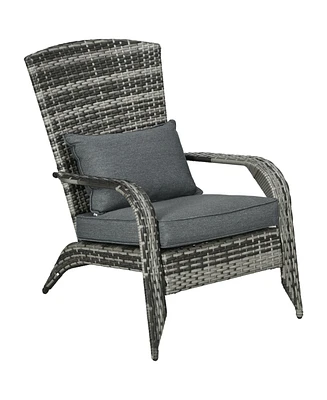 Patio Wicker Adirondack Chair, Outdoor All-Weather Rattan Fire Pit Chair w/ Soft Cushions, Tall Curved Backrest and Comfortable Armrests for Deck or G