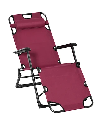 Streamdale Furniture Folding Chaise Lounge Chair for Outside, 2-in-1 Tanning Chair with Pillow & Pocket, Adjustable Pool Chair for Beach, Patio, Lawn,