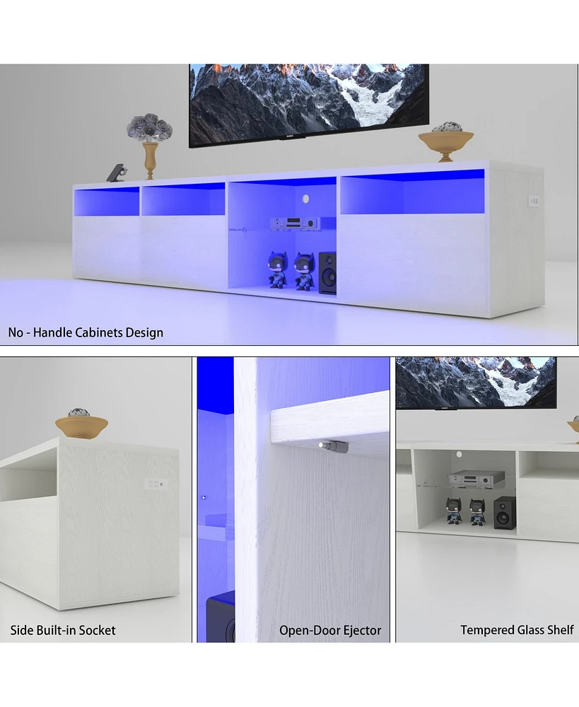 Tv Console with Storage Cabinets, 82.6 Inch Long Led Tv Stand with Full Rgb Color Selection, 31 Modes Changing Lights Modern Entertainment Center with