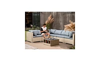 7-Piece Patio Furniture Set, All-Weather Boho Outdoor Conversation Set Sectional Sofa with Water Resistant Grey Thick Cushions