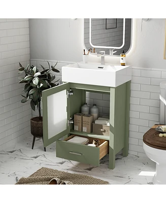 20-Inch bathroom vanity with ceramic sink and ample storage - ideal for small bathrooms