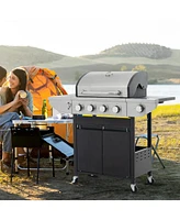 Propane Grill 4 Burner Barbecue Grill Stainless Steel Gas Grill with Side Burner, 46,500 Btu Outdoor Cooking, Patio, Garden Barbecue Grill, Black and