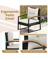 Costway 3 Pcs Patio Conversation Set with Coffee Table Solid Acacia Wood Armrests Tabletop