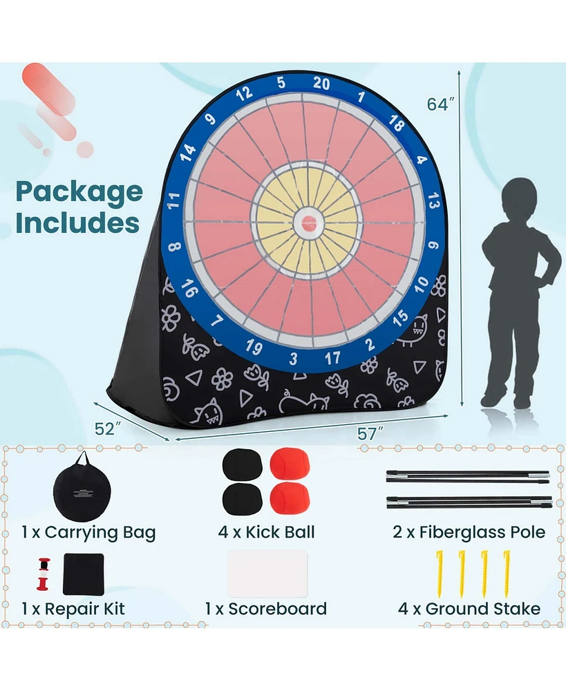 Large Dart Board for Kids with 4 Kick Balls, Carrying Bag Giant Outdoor