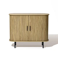 LuxenHome Mid-Century Modern 2-Door Accent Cabinet with Slatted Sliding Doors