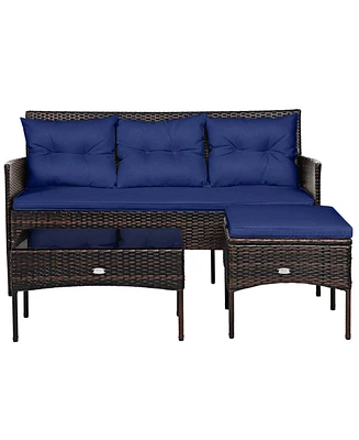 Costway 3PCS Patio Rattan Furniture Set 3-Seat Sofa Cushioned Table Garden