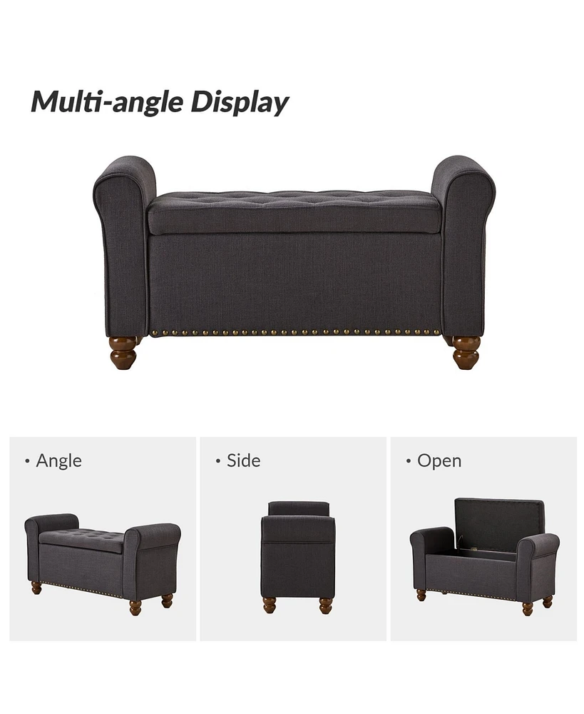 Hulala Home Transitional Carmen 43.7" Wide Storage Bench with Sturdy Wood Legs