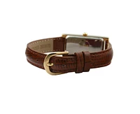 Peugeot Women's Rectangular Gold-Tone Case Watch Glossy Brown Leather Strap
