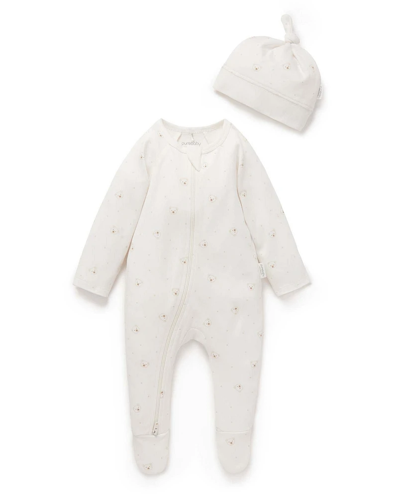 Purebaby Baby Boy and Girls Zip Coverall & Hat Set