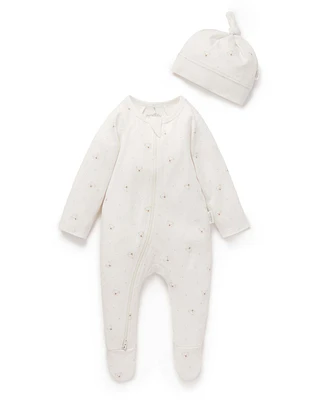 Purebaby Baby Boy and Girls Zip Coverall & Hat Set