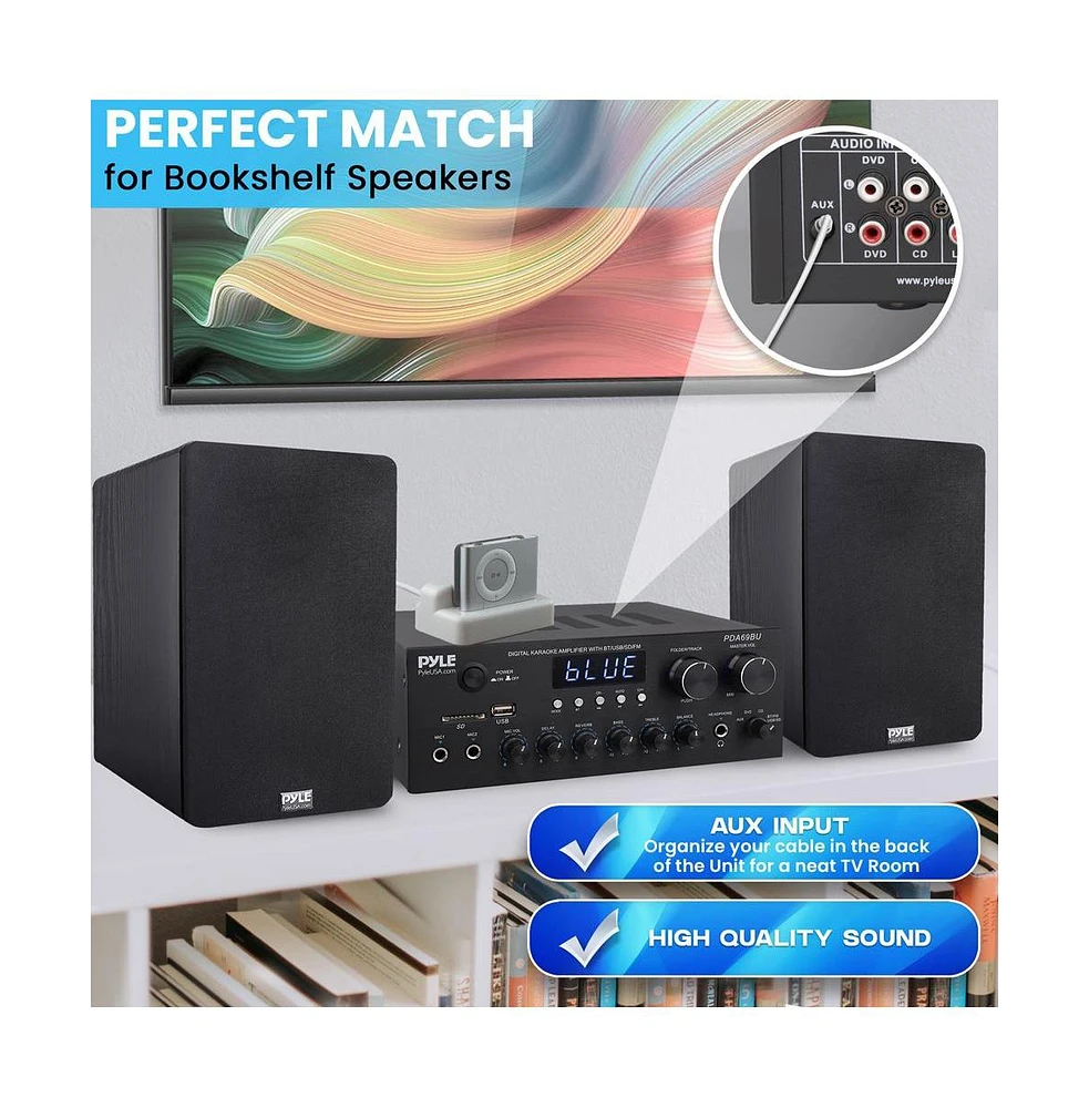 Pyle Stereo Amplifier Audio Receiver Sound System With Bluetooth Wireless Streaming, MP3/Usb/Sd/Aux/Fm Radio, 300 Watt