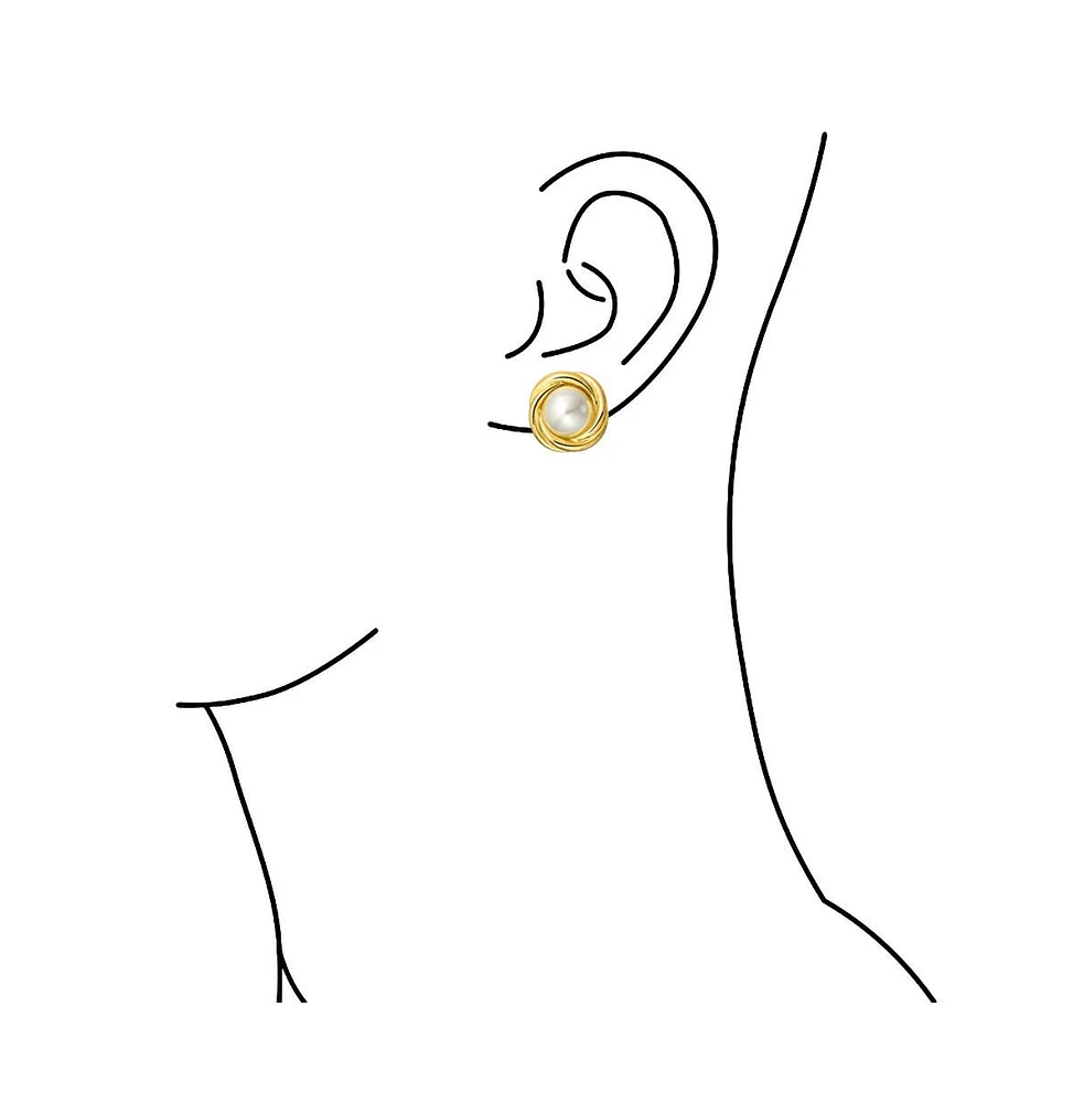 Bling Jewelry Twist Braided Rope Clip-On Earrings with Simulated Pearl Silver Gold Plated