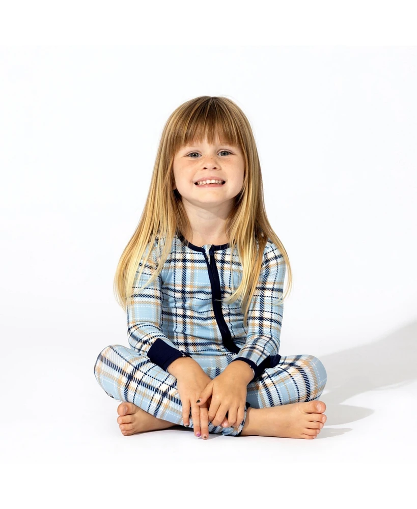 Bellabu Bear Unisex Baby Holiday Plaid Blue Convertible Footie