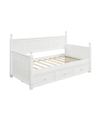 Twin Size Wood Daybed with Three Drawers – Stylish and Functional Design in White, No Box Spring Needed, Perfect for Guest Rooms or Kids' Bedro