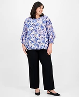 Kasper Plus Size Floral-Print Ruffled Blouse