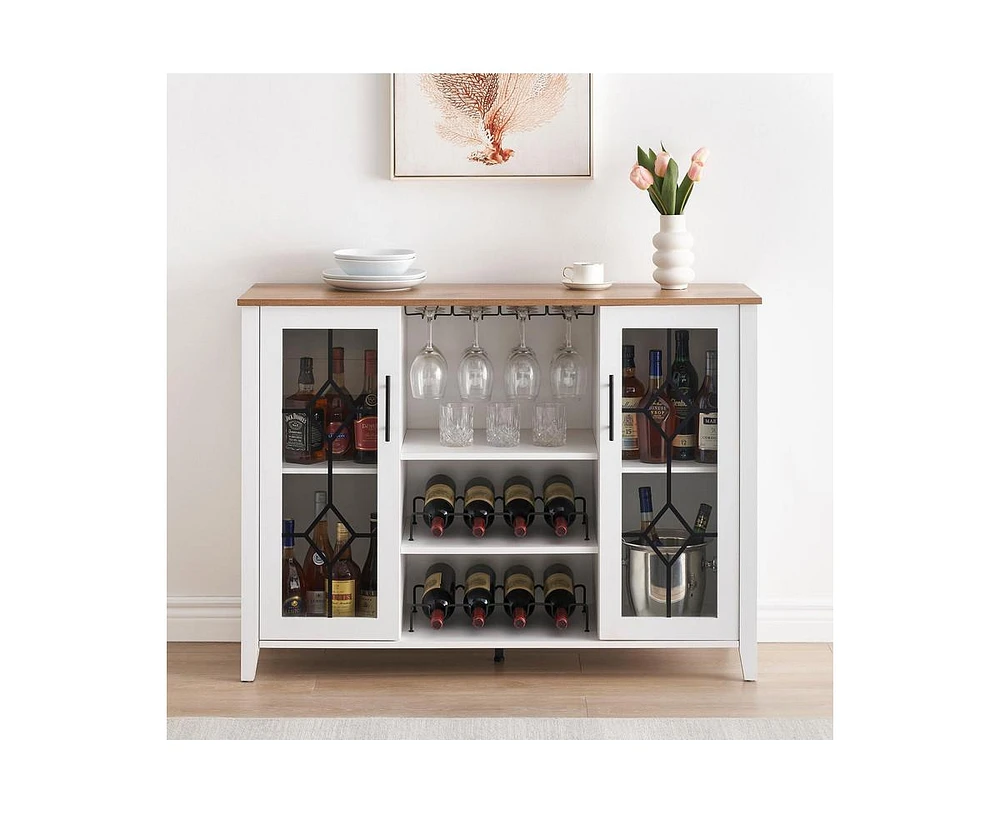 Garmin Wine Bar Cabinet with Led Light, Home Coffee Cabinet with Wine and Glass Rack, Kitchen Buffet Sideboard with Storage Cabinet&Drawers, Modern Li