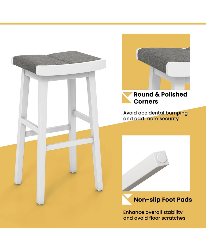 Sugift 2 Pieces 31.5 Inch Upholstered Saddle Barstools with Padded Cushions