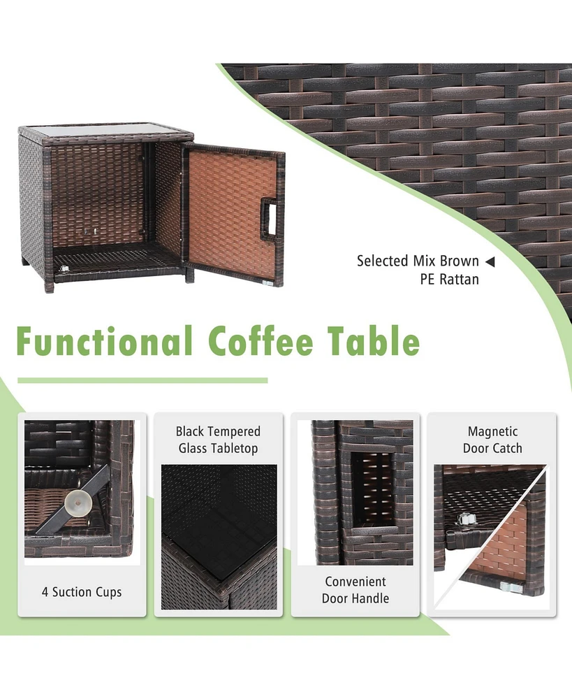 Sugift 3 Pieces Patio Wicker Furniture Set with Storage Table and Protective Cover