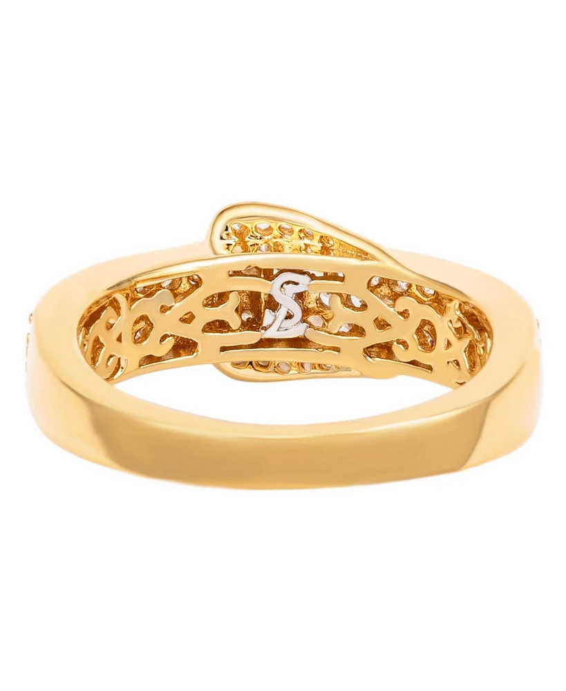 Suzy Levian Yellow Sterling Silver White Cubic Zirconia Buckle Ring