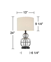 360 Lighting Eric Rustic Table Lamps 24" High Set of 2 Dark Bronze Brown Clear Blown Glass Gourd Burlap Fabric Drum Shade for Living Room Bedroom Hous