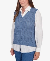 Alfred Dunner Petite Collared Vest Two in One Sweater