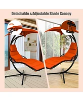 Sugift Hanging Chaise Lounger with Stand and Pillow for Outdoor